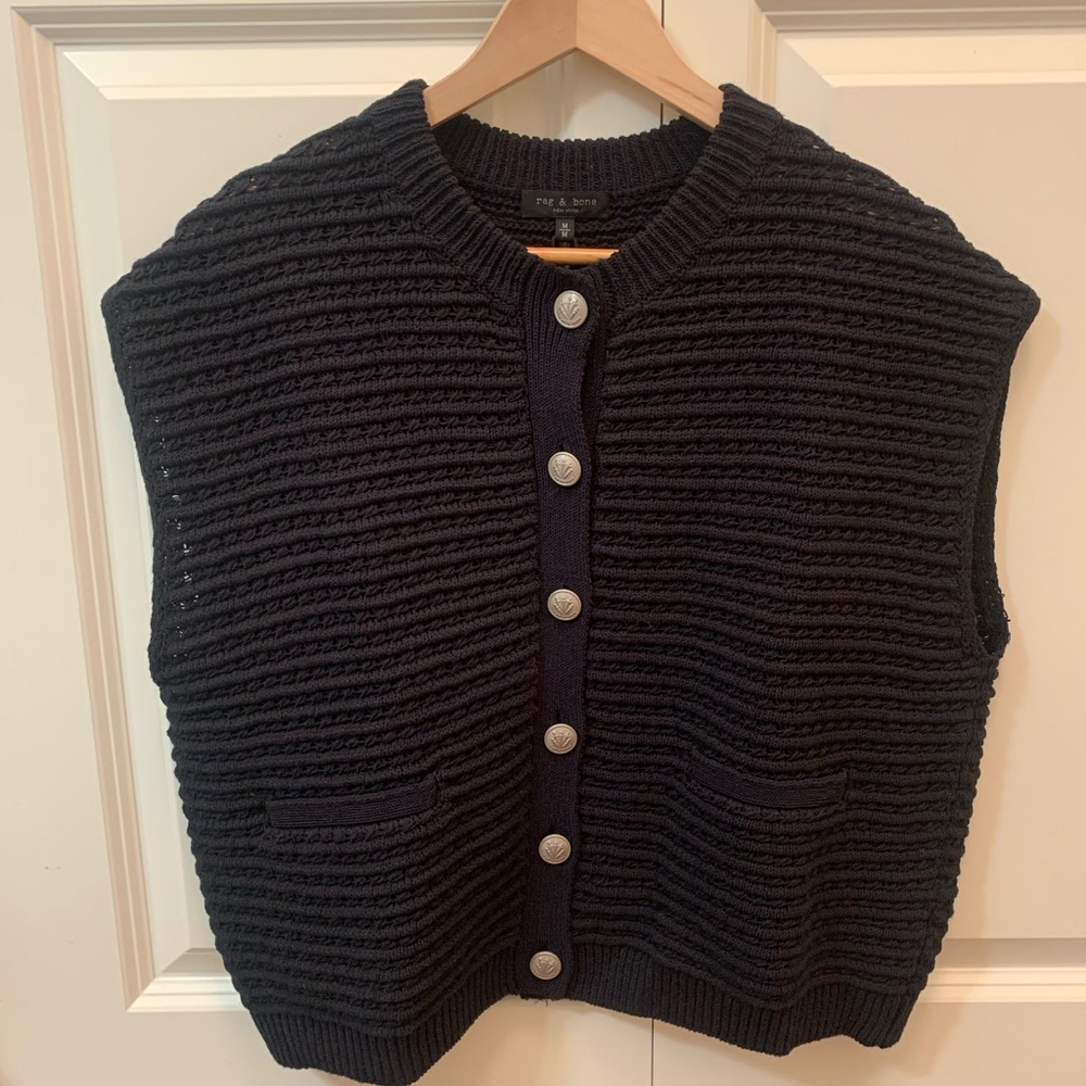 rag & bone New York Black Marlee Cotton Sweater Vest Size Medium NEW RARE - Picture 6 of 15